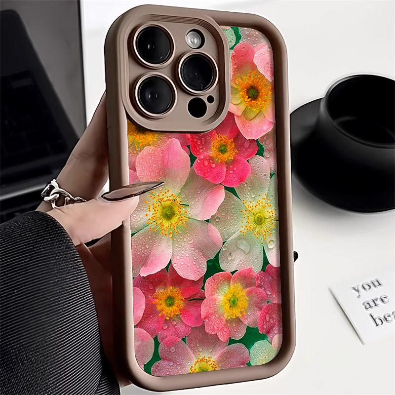 Чехол для телефона Flower для iPhone 11 15 16 Pro Max 13 14 12 XS X XR 7 8 Plus SE 16promax жидкий силиконовый противоударный мягкий чехол Funda