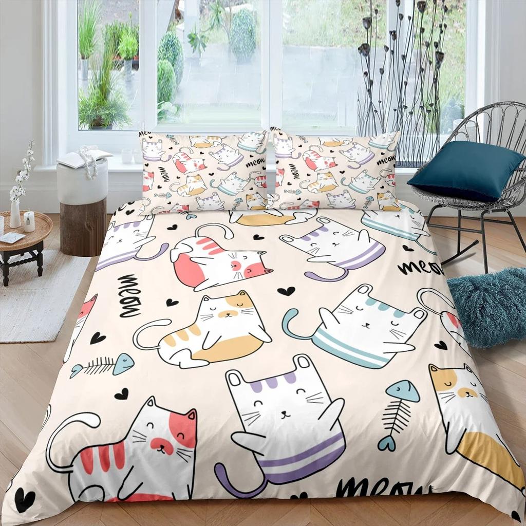 Cartoon Cat Duvet Cover Set Cartoon Animal Print Bedding Set With Pillowcase 23pcs Comforter Cover For Bedroom Decor