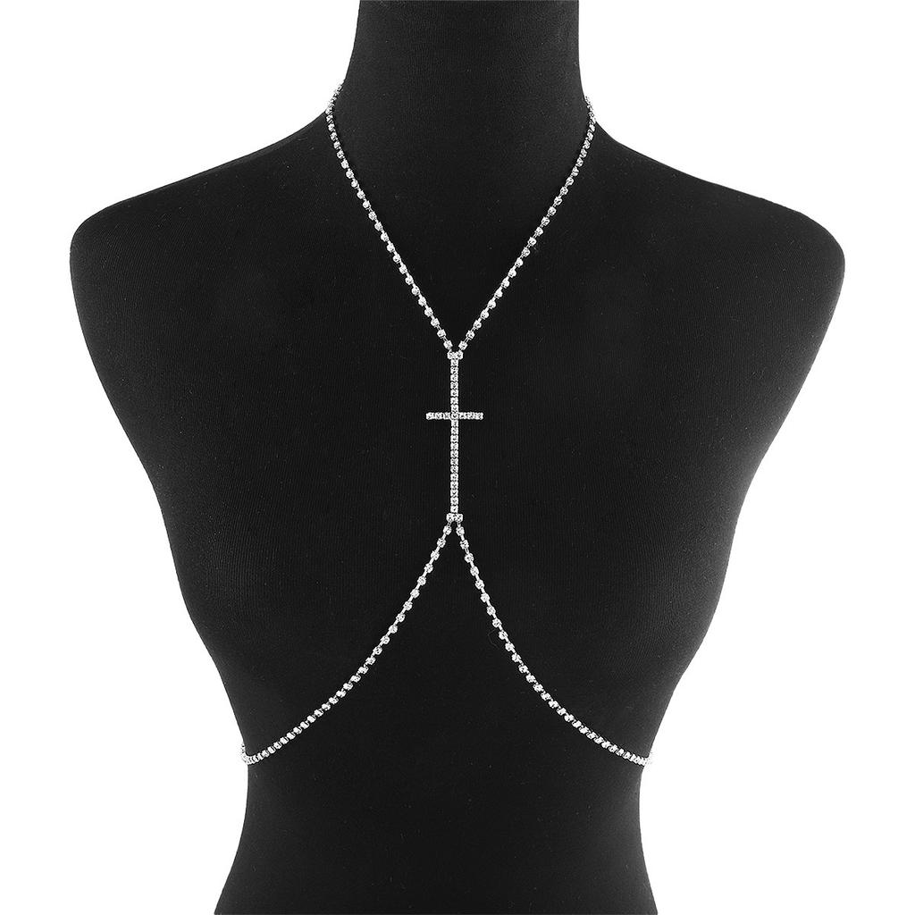 Sexy Halter Neck Body Chain For Women Fashionable Diamond Claw Chain Cross Chest Chain Nightclub Street Shooting Accessories