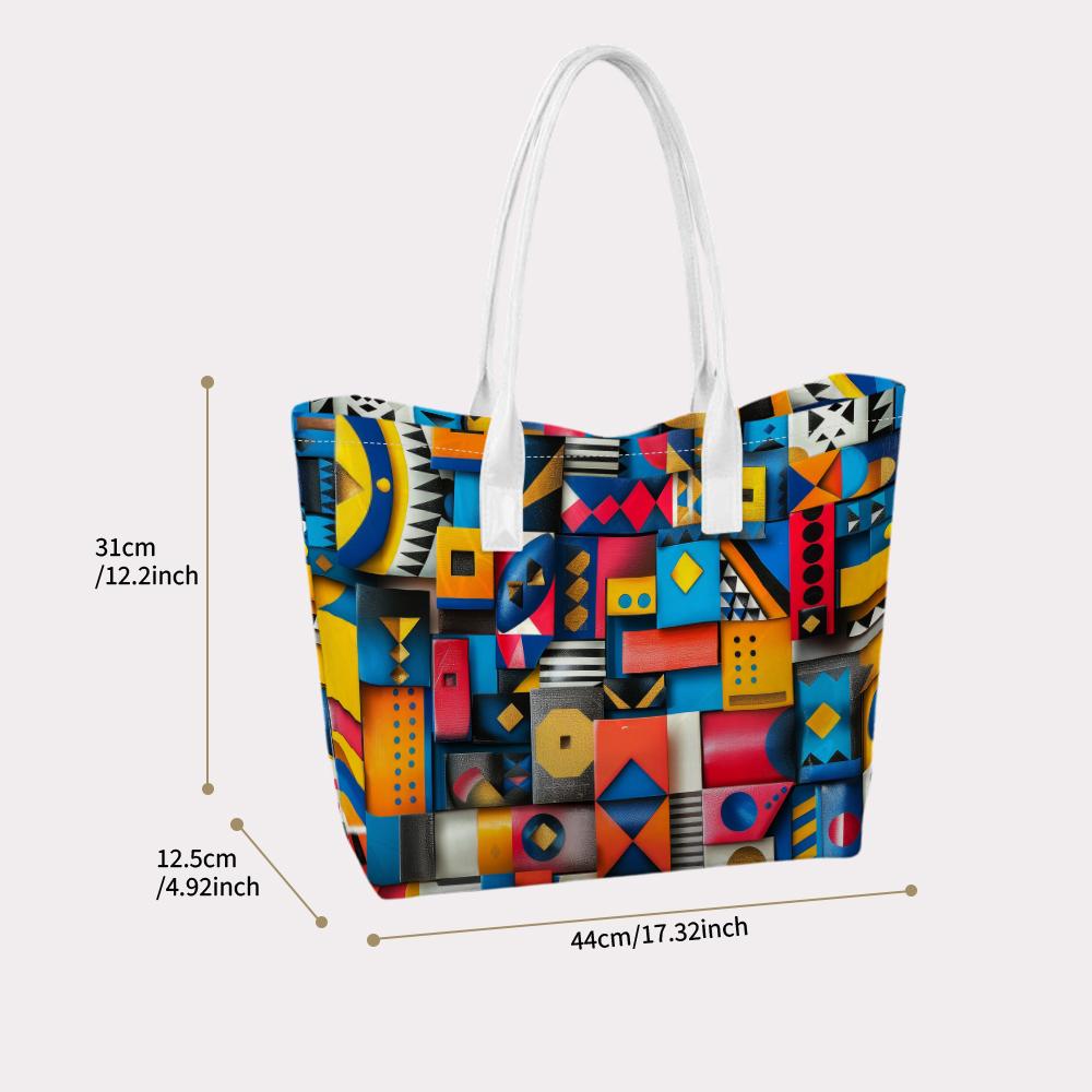 Colorful Geometric Tote Bag for Casual Daily Use Fashionable Handbag for Women Lightweight Portable Shoulder Bag