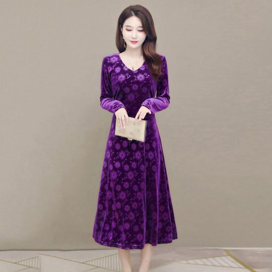 Женское осенне-зимнее платье с v-образным вырезом, плотное трапециевидной формы, облегающее платье длиной до середины икры с длинными рукавами и аппликацией, женское платье-миди