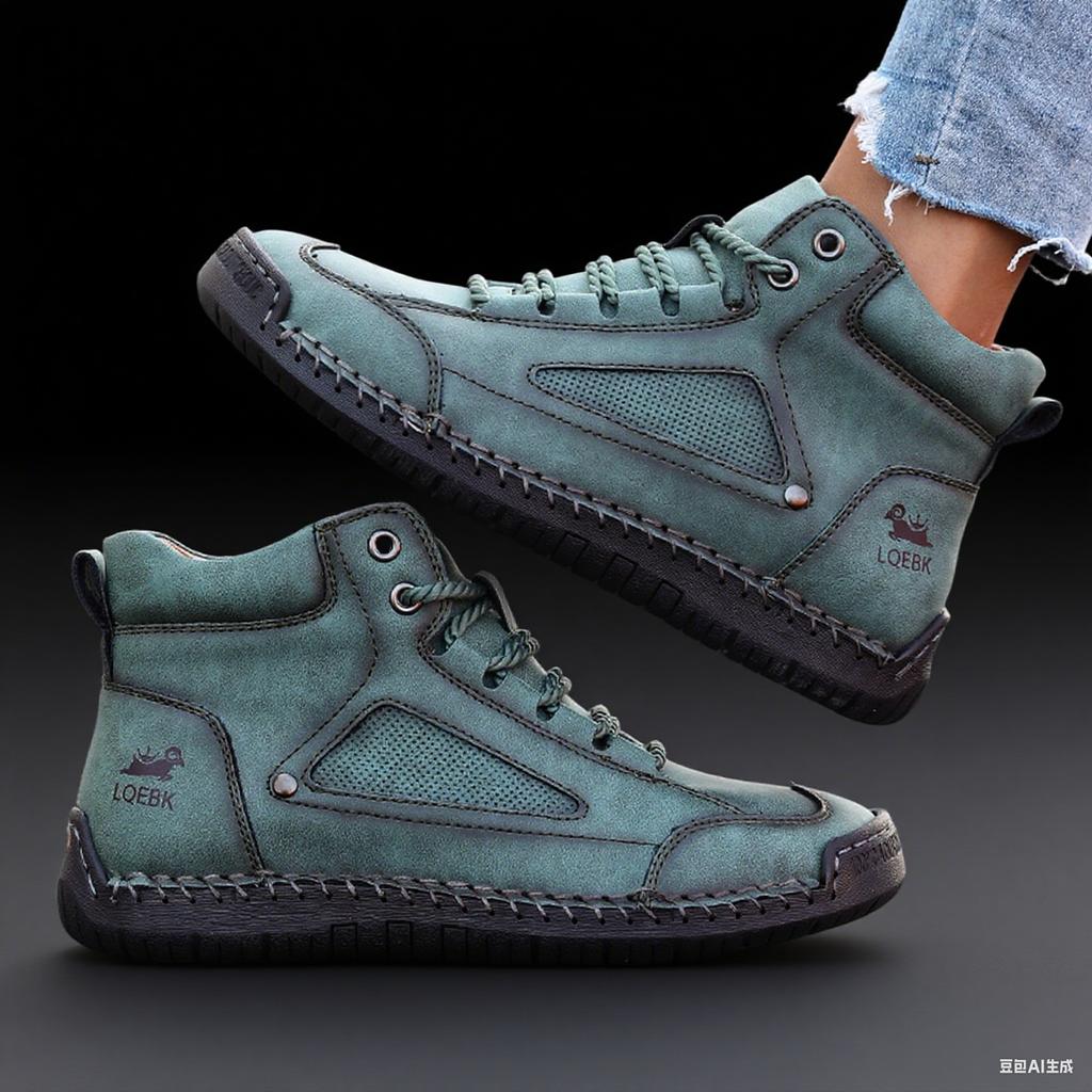 Fashion Short Boots Men Leather Sports Shoes with Handmade Stitching Design 2025 Women's Retro Loafers Suitable for Street Casual Style