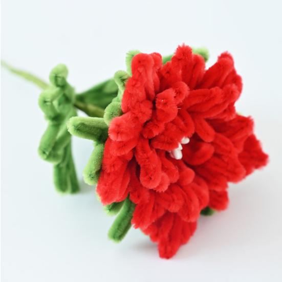 Finished Pipe Cleaner Flower Handmade Chenille Stem Red Peony Flower for Women Mother Wife Valentine's Birthday Wedding Home Decor