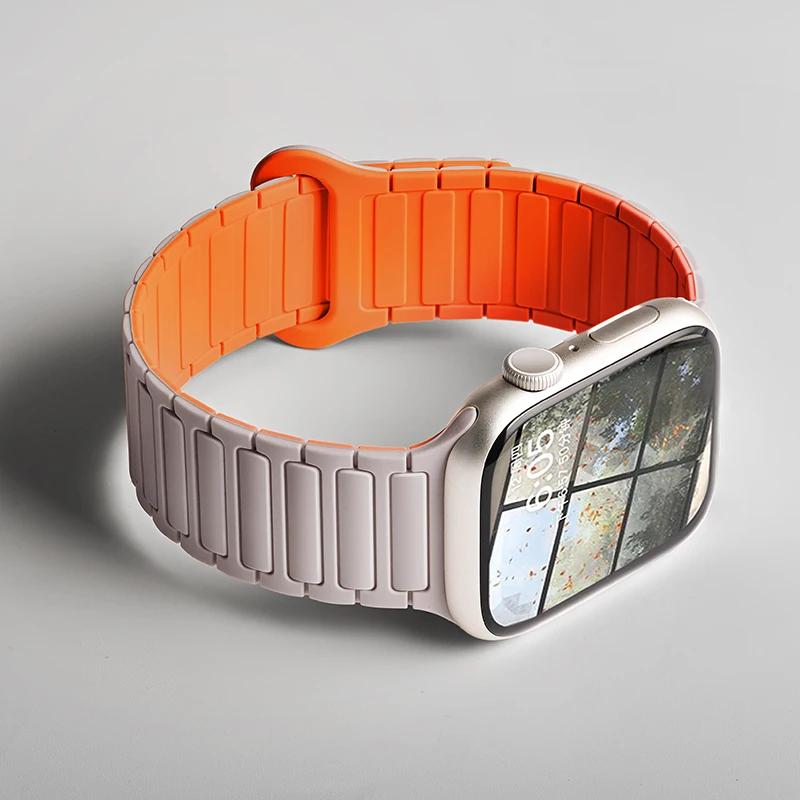 Силиконовый ремешок для Apple Watch Ultra 2 49 мм 42 мм 45 мм 41 мм 44 мм 40 мм Магнитный ремешок для iWatch Series 10 46 мм 9 8 7 6 SE 5 4 3