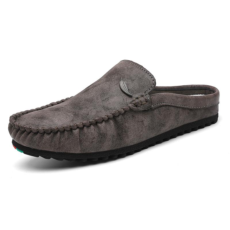 Fashion Breathable Mens Half Slippers Handmade Leathe Muller Shoes Loafers Male Comfy Flats Lazy Shoes Soft Handmade Men Casual Footwear