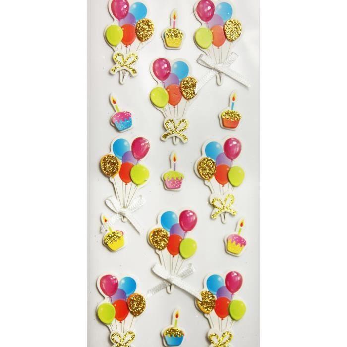 3D Stickers - Topper - Birthday Balloons - Glitter - 15 Pieces - Exclusive Design
