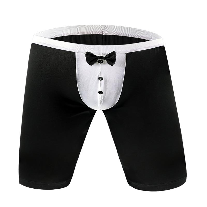 Мужские Сексуальные Боксеры-Смокинг Шорты-Трусы Sissy Pouch С Бантом Костюм Официанта Нижнее Белье Ночной Клуб Горничная Униформа