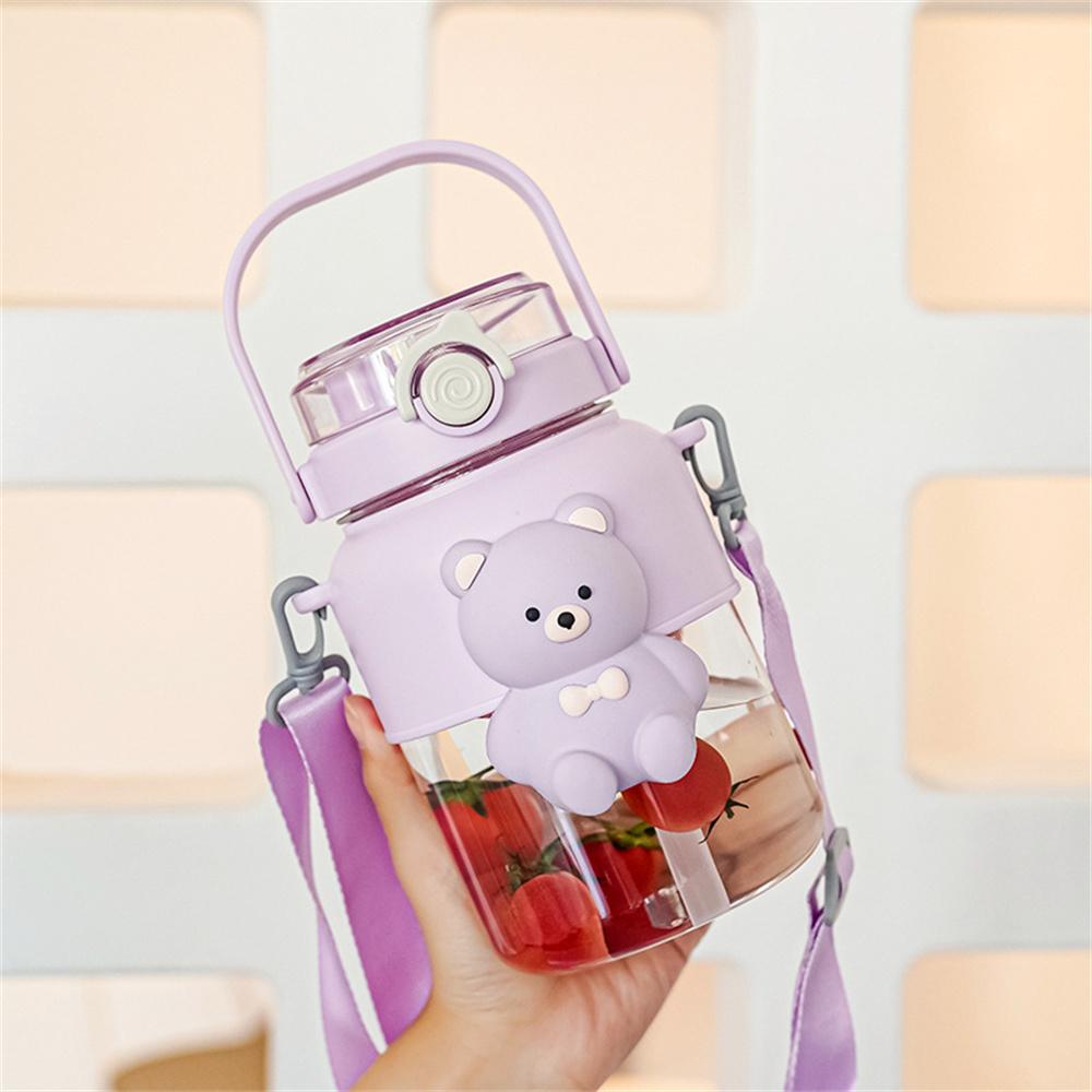 Большая емкость чайника портативная чашка 1100 мл милый медведь пластиковый стакан с трубочкой чашка мультфильм переноска-чашка без 3D наклеек