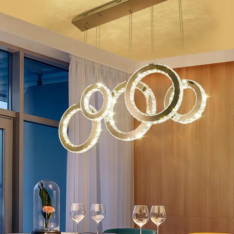Люстры светодиодные подвесные светильники для столовой современные роскошные кристаллы подвесной светильник круглая сталь светодиодная подвесная люстра освещение лампа