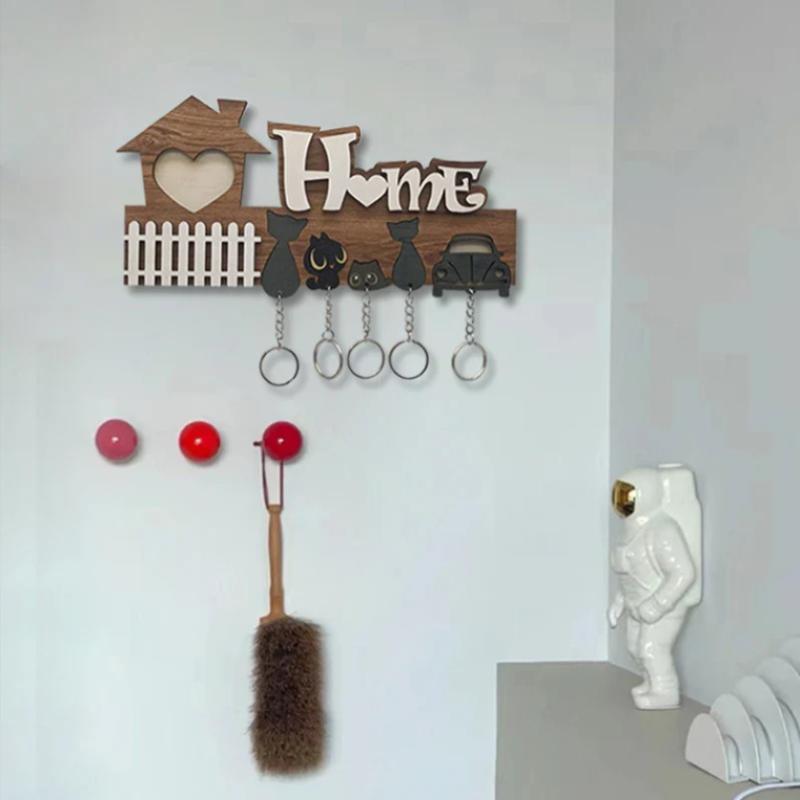 Wooden Decoration Key Holder Detachable Wall Mounted Wall Keychain Hanging Storage Rack