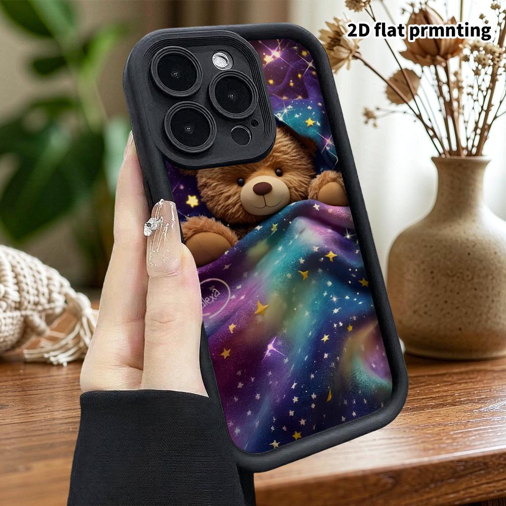 Phone case: 2D flat design suitable for iPhone 18 17 16 15 14 13 Pro tiered protective case, brown little bear, Christmas and Halloween gift