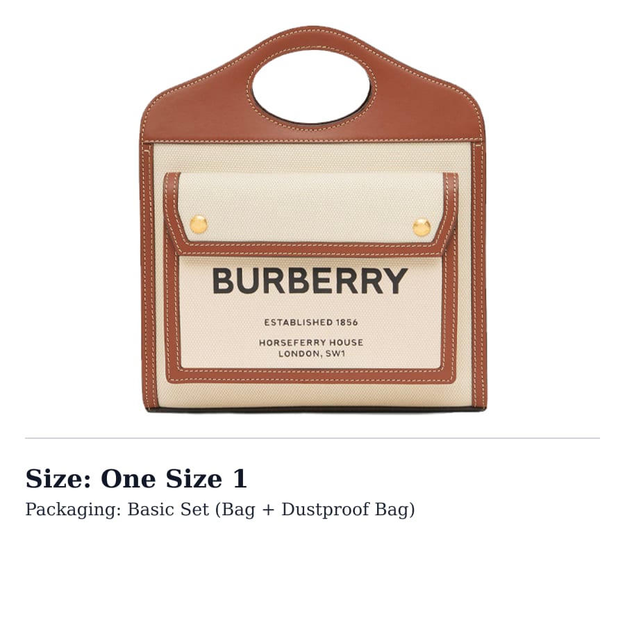 Burberry Pocket Bag Canvas With Leather Tote Bag, Shopping Bag, Shoulder Bag, Crossbody Bag, Handbag Mini Women's Beige 80317461