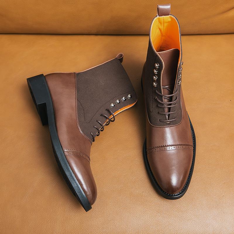 Роскошные дизайнерские замшевые лакированные кожаные ботильоны мужские высокие ботинки на шнуровке для мужчин на плоской подошве мотоциклетная обувь Zapatos Hombre