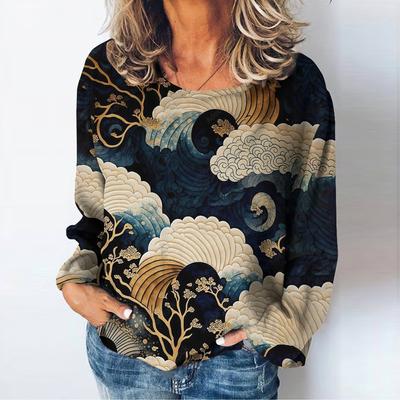 Футболка Harajuku из искусственного хлопка с цветочным принтом, женские футболки с длинным рукавом и круглым вырезом, повседневные топы больших размеров, осенняя одежда 2024 года, новинка