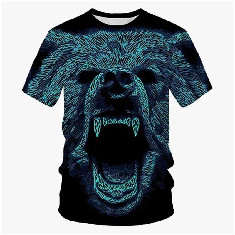 Cool Art Bear Design T-shirt Men's Clothing Short Sleeves O-neck T Shirts Print Street Harajuku Trend Fashion Animal Tees Top