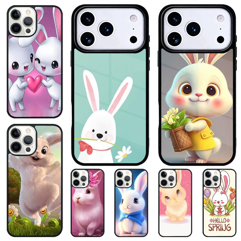 Мультяшный чехол-кролик для iPhone 17 Air 16 15 11 12 14 13 Pro Max Ударопрочный чехол