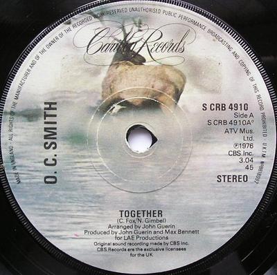 7-дюймовая пластинка OC SMITH - Together SCRB4910 Caribou Records 1977 UK Соул/Фанк Б/У