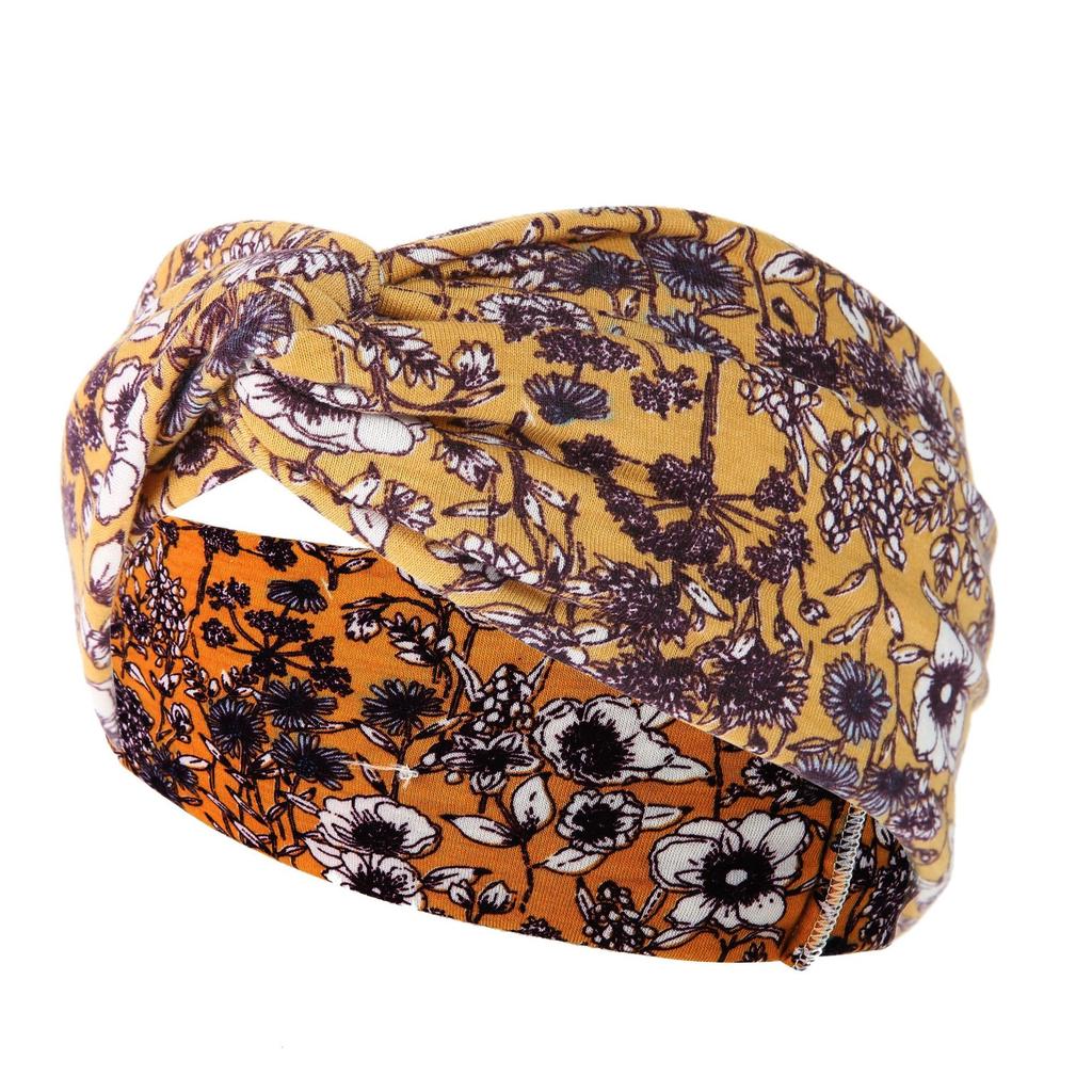 DX~~~ New Wide Brimmed Crossover Headband Lady's Bohemian Print Knitted Headband Sweat-wicking Bandana Sports Yoga Headband