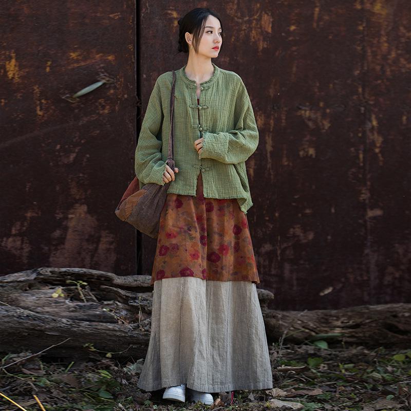 Women's Spring Cotton Linen Jacket - Wrinkled Texture, Over-dyed, Distressed, Perfect for Home, Travel, Zen Meditation