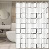 1pc Checked Waterproof Shower Curtain with Metal Grommets & Plastic Hooks, Semi-ransparent Plastic Bath Curtain for Bathroom