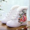 Veowalk 6cm Inside Wedge High Heel Winter Women Cotton Warm Lining Booties Chinese Embroidered Shoes Short Ankle Boots Black