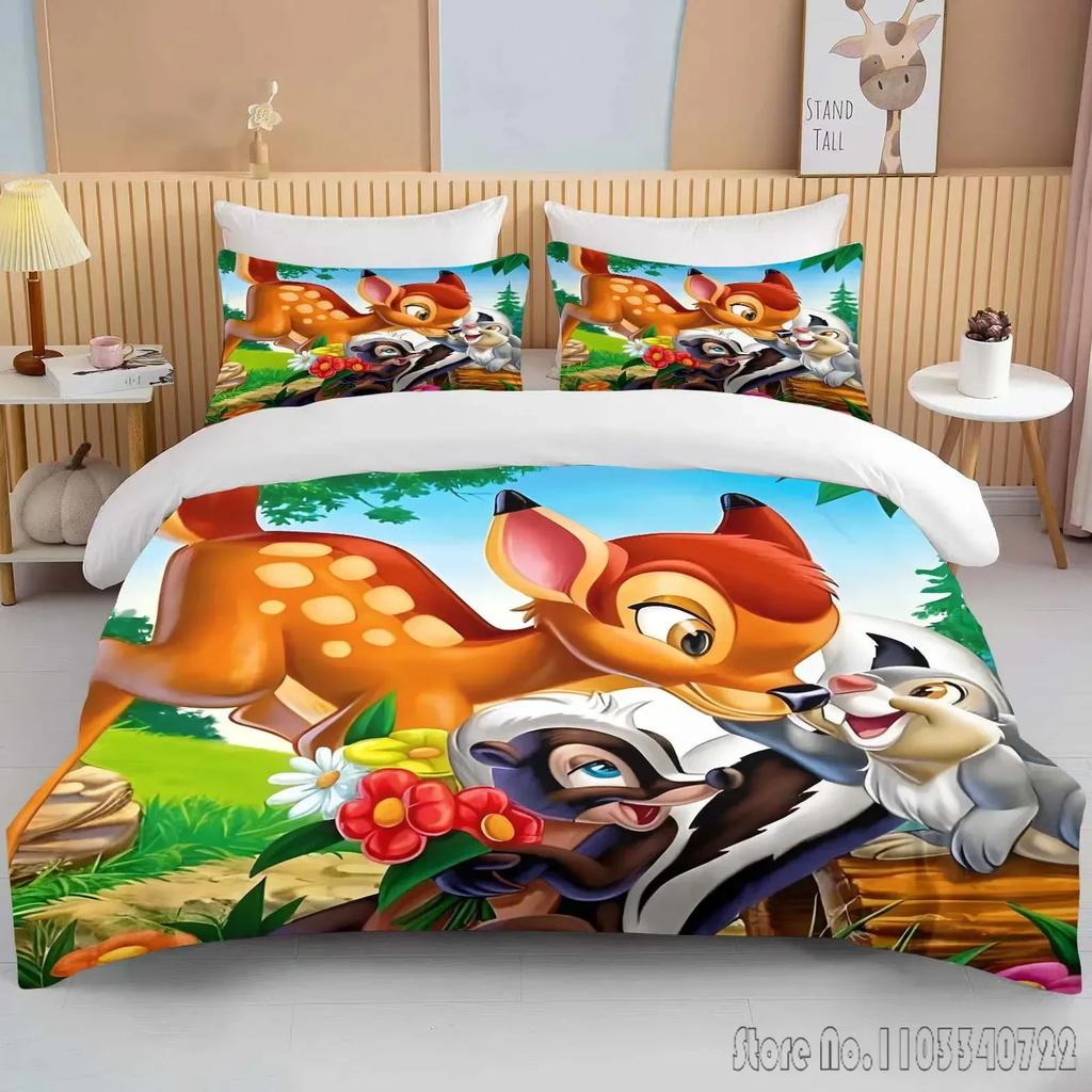 Мягкий постельный комплект с принтом Бэмби, пододеяльник, аниме-одеяло, подарок на день рождения для взрослых и детей, полный размер, размер кинг