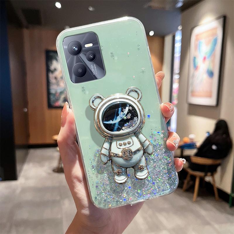Чехол-подставка с астронавтом Quicksand для Realme 9 Pro Plus 9 4G 8 8i для Realme 9 5G 7 7i 9i 8 Pro, блестящий прозрачный звездный чехол