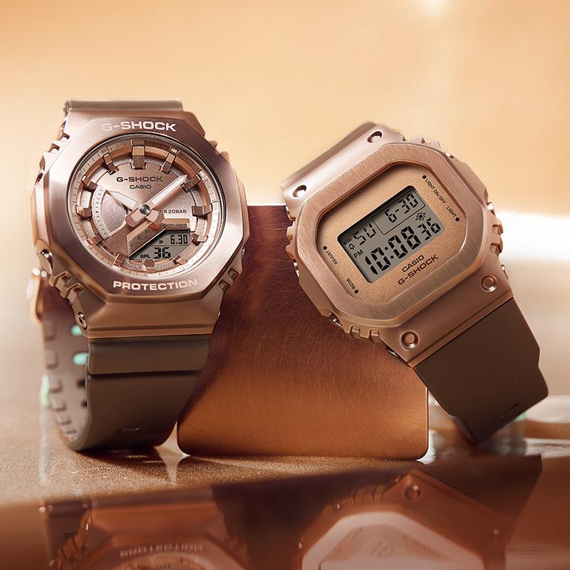 Casio Полностью металлическая серия-восьмиугольная модный тренд спортивные водонепроницаемые восьмиугольные металлические часы бронза кварцевый механизм полимерный ремешок японский и GM-S2100BR-5APR