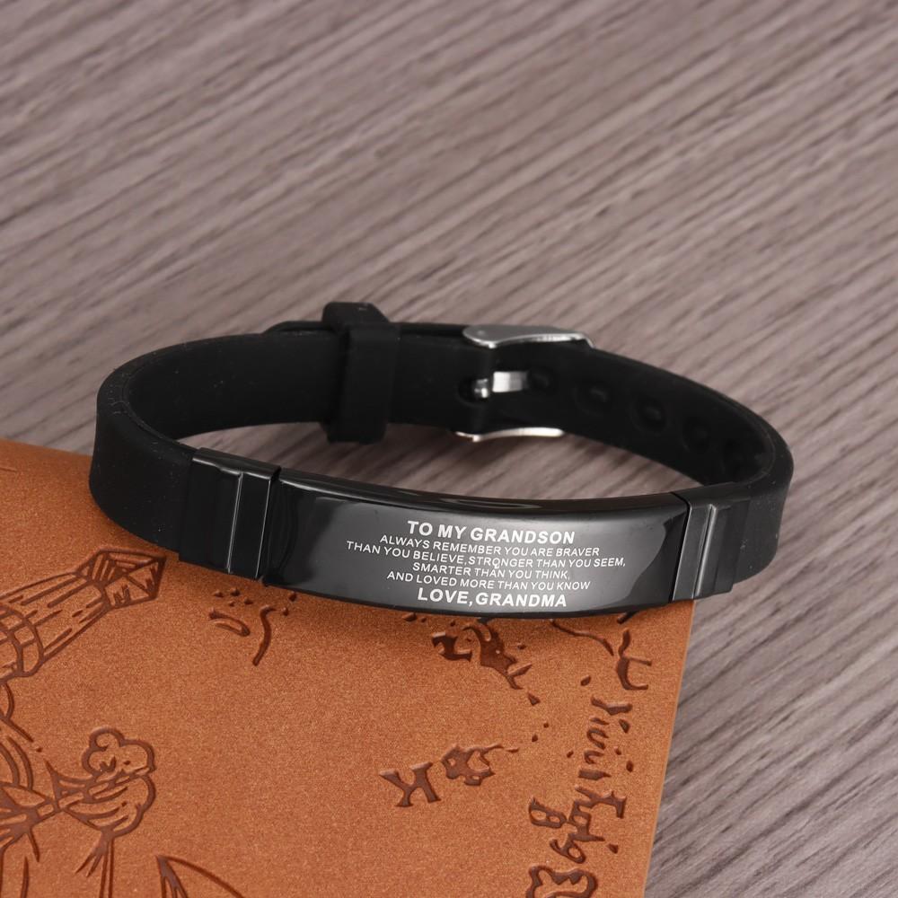 Popular Creative Simple Couple Fashion Stainless Steel TO MY GRANDSON Silicone Hand Link Day Gift Jewelry