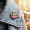 Cartoon Cat Accessory Coffee Cup Brooch, Kitten Enamle Lapel Pin, Animal Zinc Alloy Brooch Theme Badge, Clothing Accessories for Lovers Pin