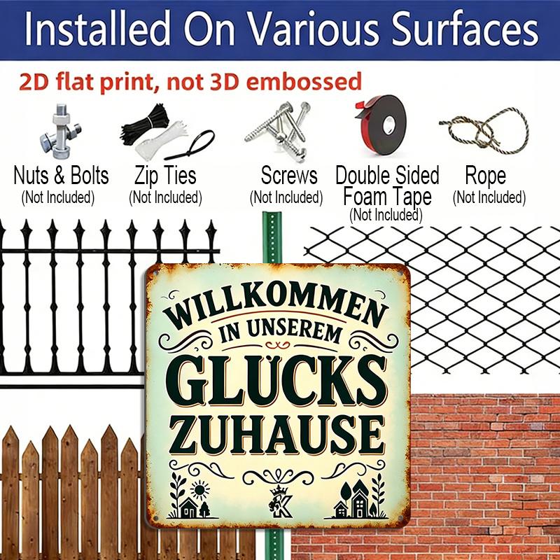 2D Flat, 1pc, Vintage Metal Sign, Decorative Plaques and Ornaments, Welcome Theme, German Home Style, Perfect for Porches, Entryways, Living Rooms