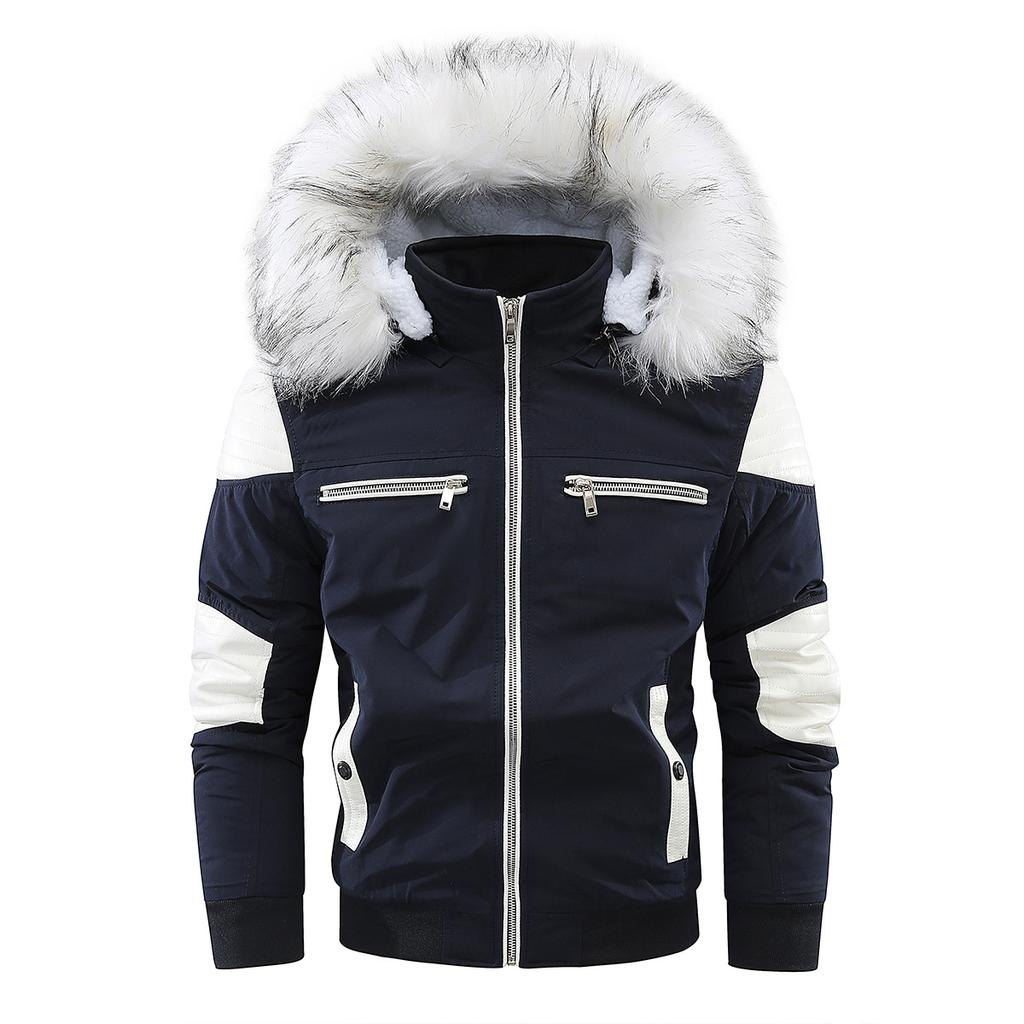 Большая белая шерстяная короткая хлопчатобумажная куртка с кожаной вставкой, мужская хлопковая куртка, мужская модная куртка с длинным рукавом