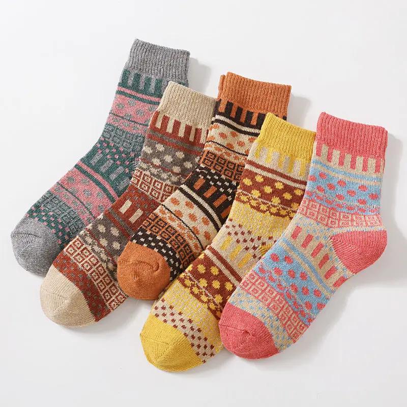 5 Pairs Personalized Knitted Wool Socks Ethnic Style Retro Socks Wool Socks Piled and Thickened Winter