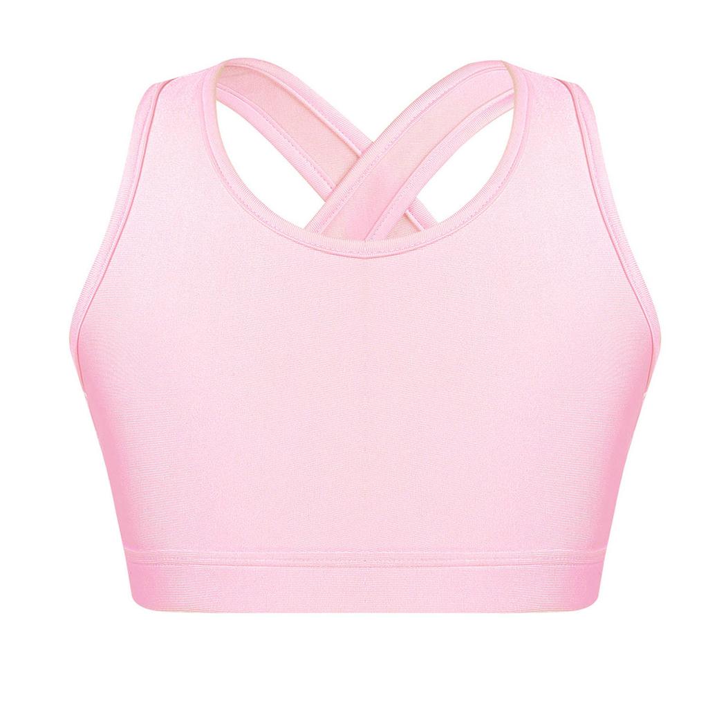 Kids Girls Dance Top Sport Cropped Top Vests Shoulder Straps Sleeveless Keyhole Back Shockproof Running Gym Yoga Sports Bra Top