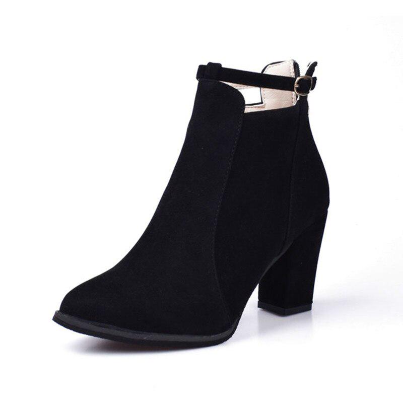 Boots High Heels Ankle Women Boots Fashion Chunky Heel Ladies Short Boots Shoes Khaki Female Shoes