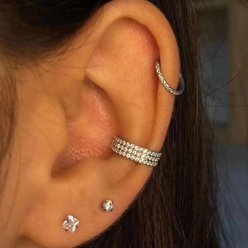 G23 Titanium Side Prong Set Half Circle Cubic Hinged segment Zircon Nose Cilcker Conch Piercing 6/8/10/11/12mm Hoops