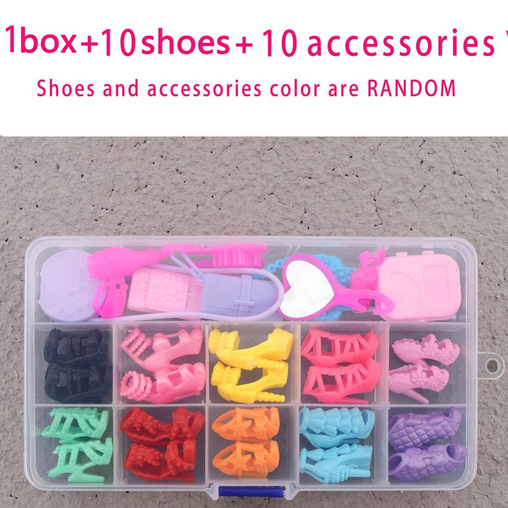 1/6 Dolls Shoes Pack with Storage Box, Flats High Heels Boot, Dollhouse Furniture for 30cm Doll 30cm Doll Toy Gift Set