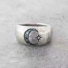 Exquisite Fashion Sun Moon Rings For Women Vintage Silver Color Inlaid Blue Stones Engagement Wedding Ring Jewelry