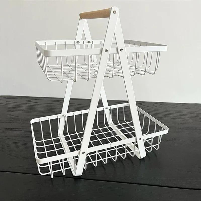 2 Tier Fruit Basket Bowl for Kitchen Counter,Bread Vegetable Fruit Basket Bowl Stand,Detachable Metal Basket Storage