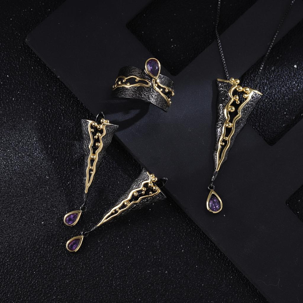 Оригинальное дизайнерское открытое кольцо в стиле ретро, ​​итальянское мастерство, высококачественное серебряное кольцо s925 с натуральным аметистом