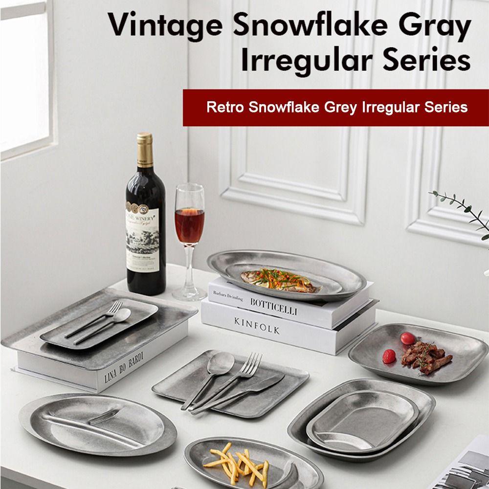 Многофункциональная винтажная металлическая обеденная тарелка, неправильная костяная посуда, ретро тарелки для еды, для обеда