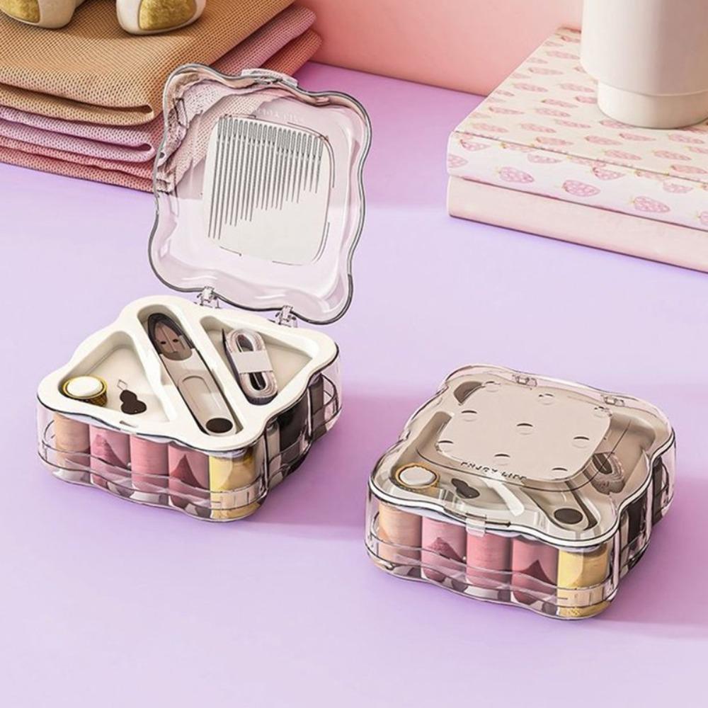 Portable Mini Sewing Box Set Partitioned Magnetic Needle Thread Box Hand Sewing Tool Kit Family