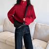 New Solid Color Stand-up Collar Half Zipper Design Sense Hem Irregular Short Pullover Knitted Sweater Women