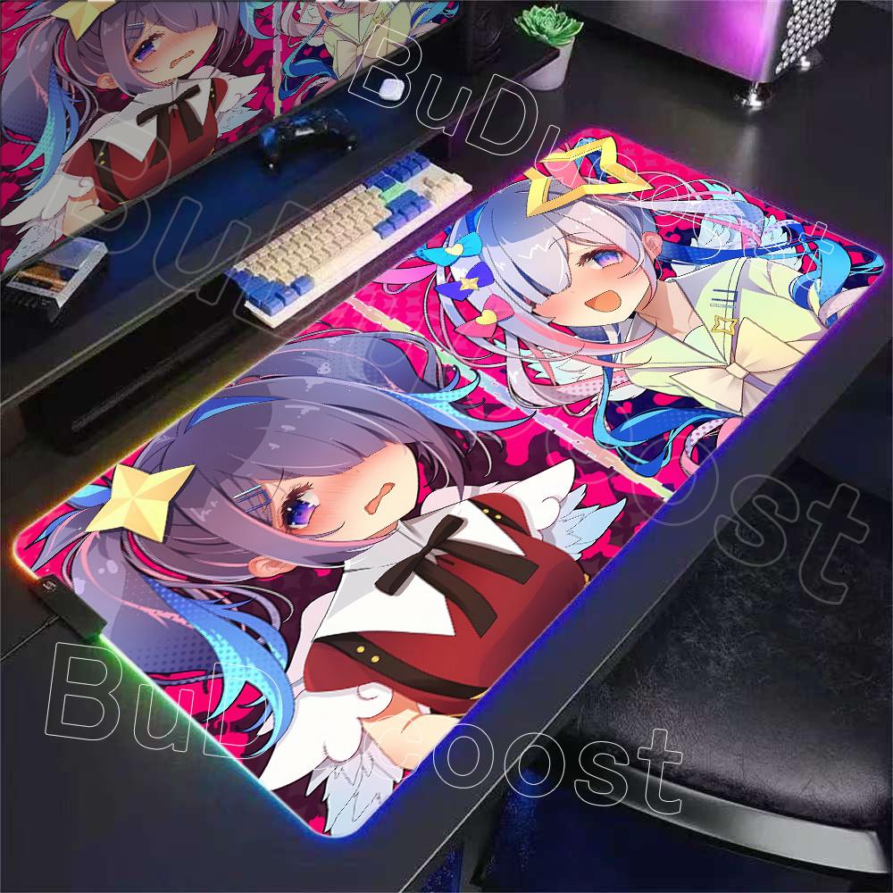 RGB Glowing HD Anime Mousepad Pretty Abime Girl Mouse Pad Hololive Amane Kanata Desk Mat Computer PC Cabinet Kawaii Keyboard Pad