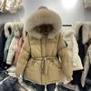 Winter Women's Down Jackets Light Warm Coat Female Jacket Woman With a Belt Hooded Parka Big Fur Collar Overcoat