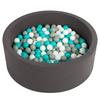 Soft Ball Pit Pool 90x30cm/200 Balls Round for Baby Toddler Foam, Dark Grey:grey/white/turquoise