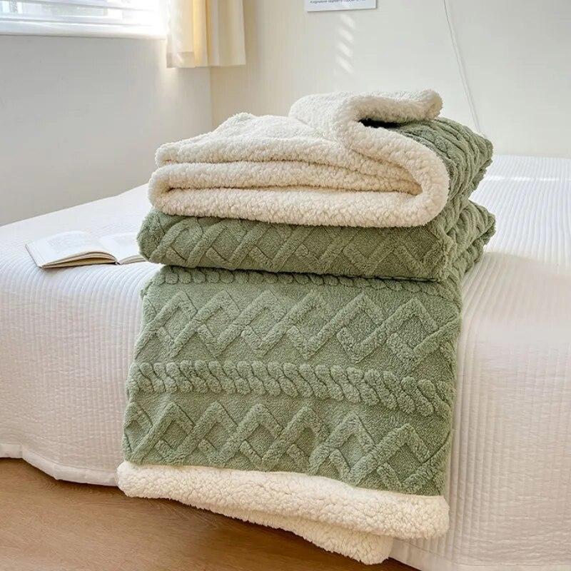 Winter Thickened Plush Blanket Home Textile Flannel Imitation Lambswool Warm Soft Blanket for Bed Double King Size Throw Blanket
