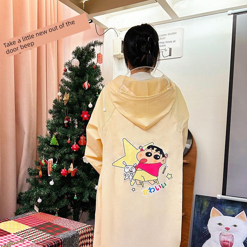 Crayon Shin-Chan Girls' Raincoat, Detachable and Thickened, Suitable for Students, High Aesthetic Value, Long Style, Cute for Adults, Cycling Style