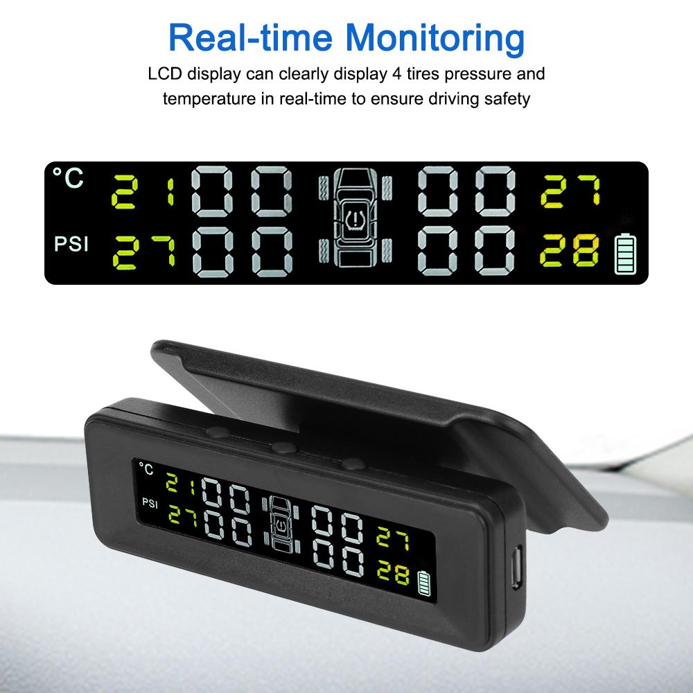 ЖК-дисплей Солнечная энергия 4 датчика Система контроля давления в шинах Автотестер Комплект сигнализации безопасности Умный автомобиль TPMS Цифровой тестовый комплект