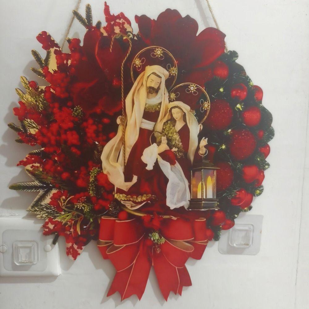 Деревянный Рождественский Венок 2D Рождественские Украшения Подвеска на Дверь Искусственная Гирлянда С Рождеством